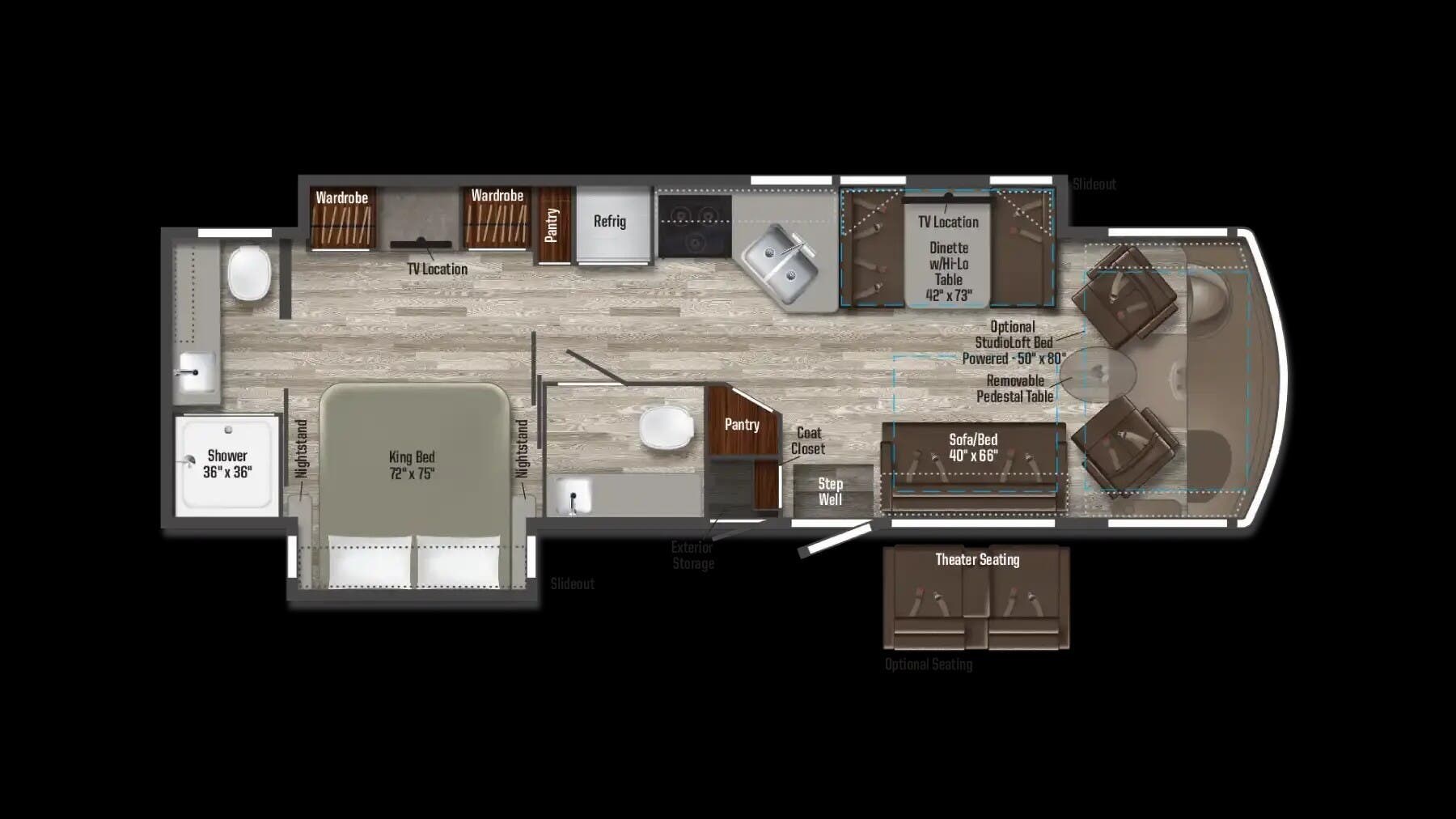 2023 Winnebago Vista 33K - Used Class A For Sale by McClain&#39;s RV Fort Worth in Fort Worth, Texas features Furnace, Battery Charger, Awning, TV, Medicine Cabinet