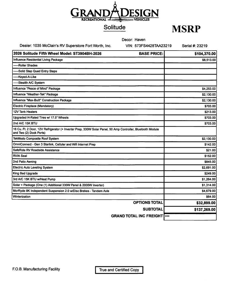 2026 Influence 3904BH by Grand Design from McClain's RV Fort Worth in Fort Worth, Texas
