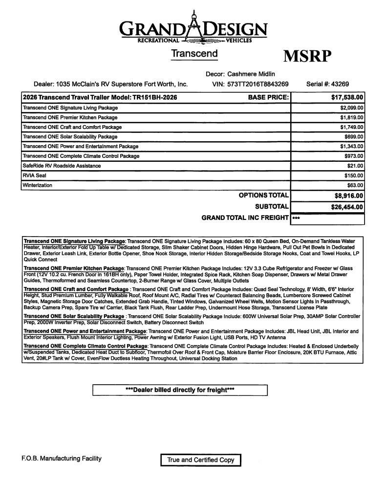 2026 Transcend One 151BH by Grand Design from McClain's RV Fort Worth in Fort Worth, Texas