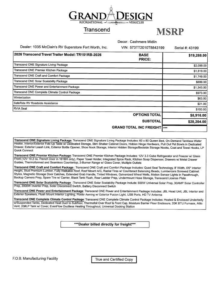 2026 Transcend One 151RB by Grand Design from McClain's RV Superstore in Corinth, Texas