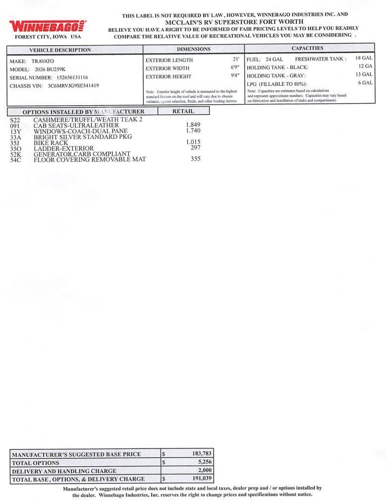 2026 Travato 59K by Winnebago from McClain's RV Fort Worth in Fort Worth, Texas
