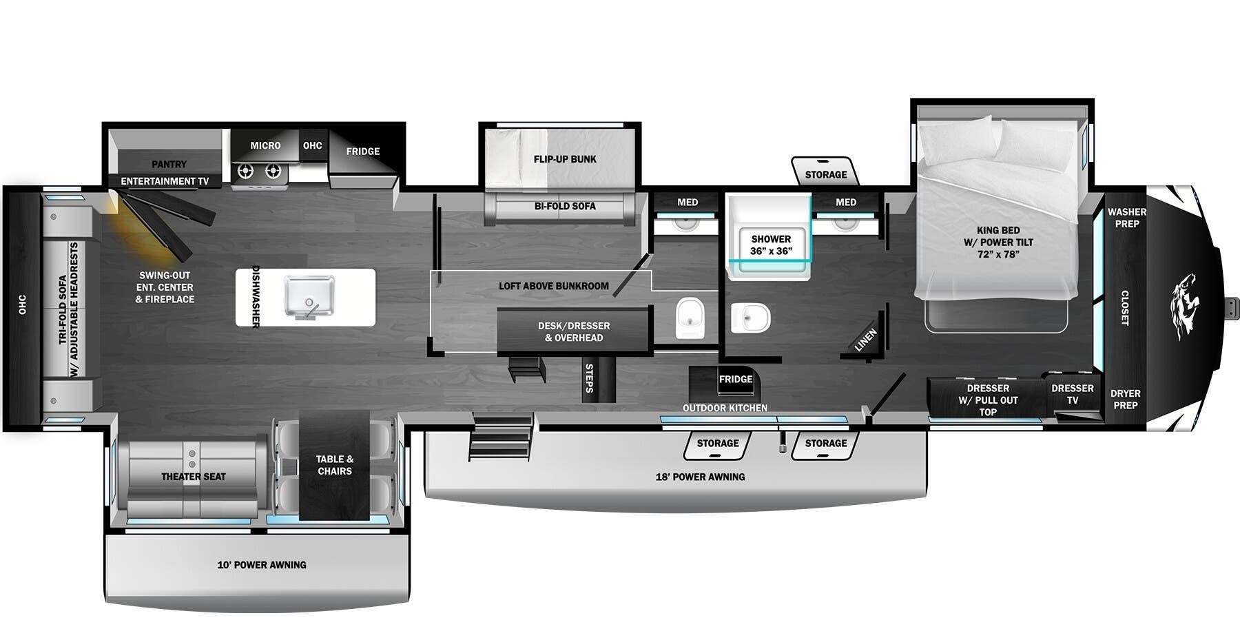 2026 Highland Ridge Open Range 3X 372MBH - New Fifth Wheel For Sale by McClain's RV Fort Worth in Fort Worth, Texas features Awning, Shower, Dryer, Refrigerator, Central Vacuum