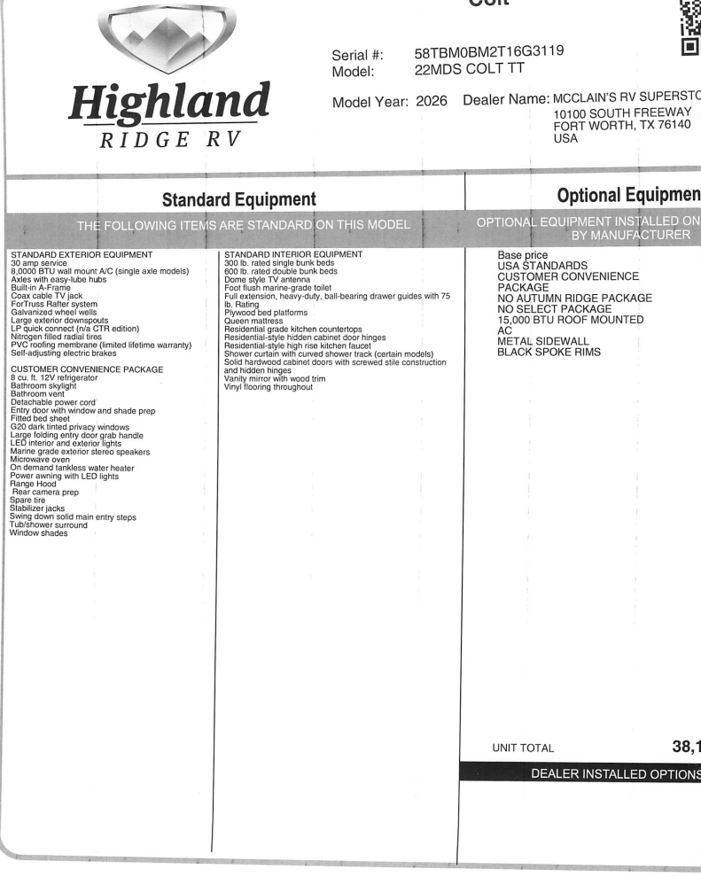 2026 Open Range CONV COLT 22MDS by Highland Ridge from McClain's RV Fort Worth in Fort Worth, Texas