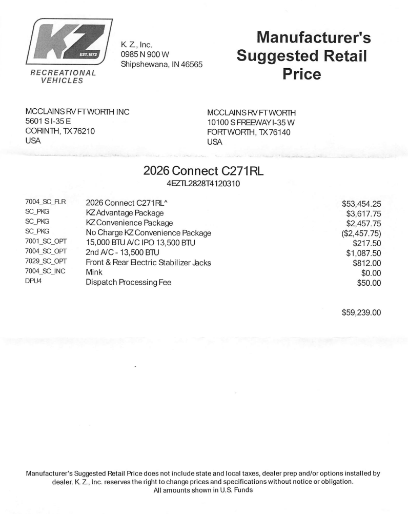 2026 Connect 271RL by K-Z from McClain's RV Fort Worth in Fort Worth, Texas
