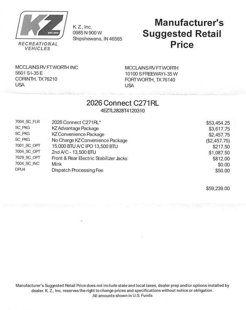 2026 Connect 271RL by K-Z from McClain's RV Rockwall in Rockwall, Texas