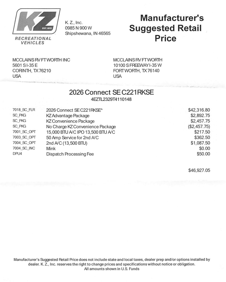 2026 Connect SE C221RKSE by K-Z from McClain's RV Fort Worth in Fort Worth, Texas