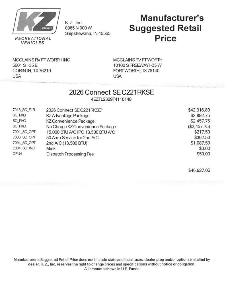 2026 Connect SE 221RK by K-Z from McClain's RV Fort Worth in Fort Worth, Texas