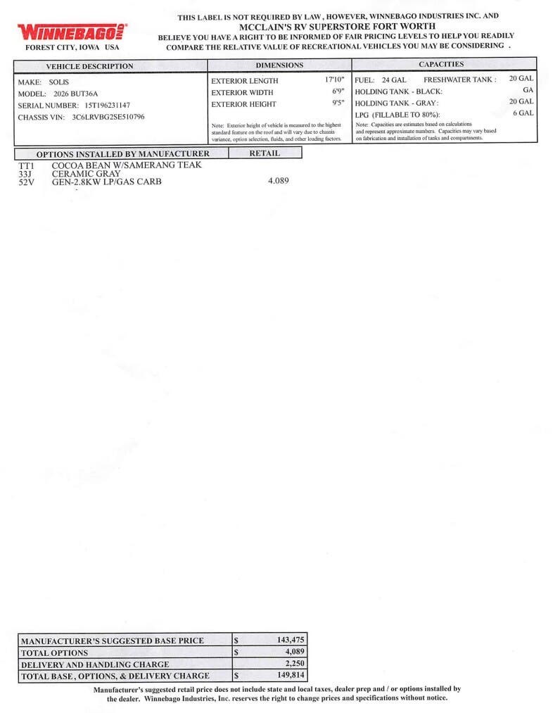 2026 Solis Pocket 36A by Winnebago from McClain's RV Fort Worth in Fort Worth, Texas