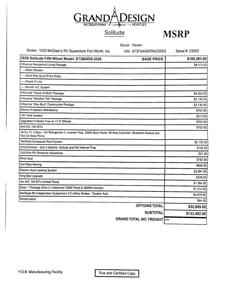 New 2026 Grand Design Influence 3804DS available in Fort Worth, Texas