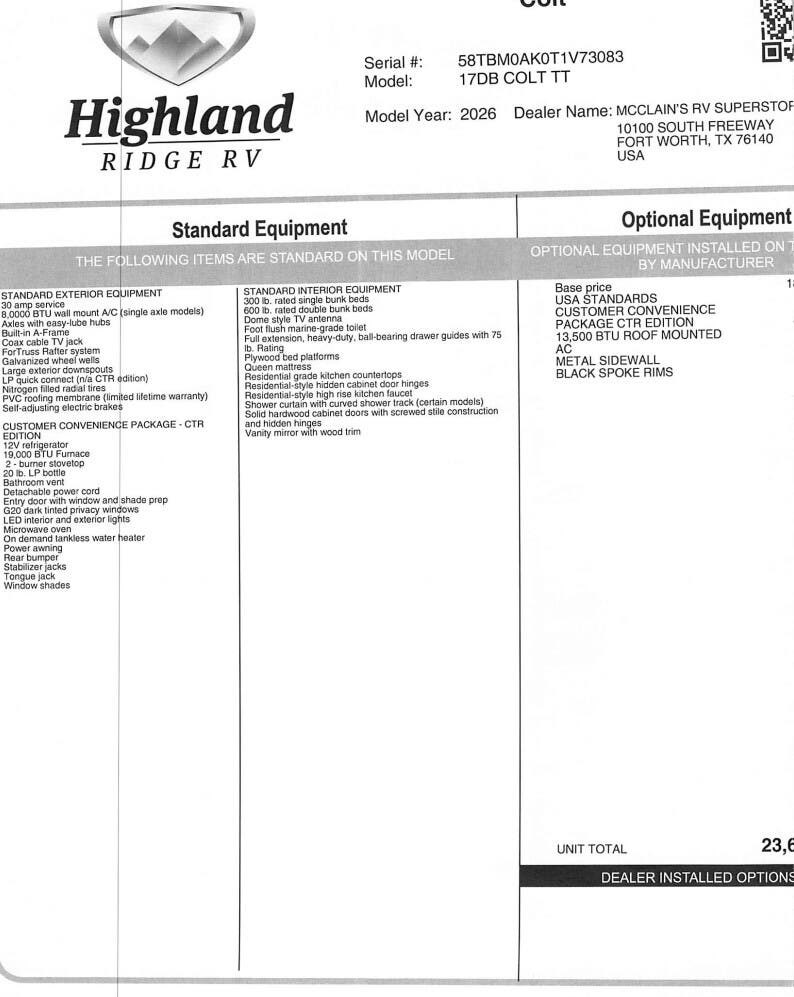 2026 Open Range CONV COLT 17DB by Highland Ridge from McClain's RV Fort Worth in Fort Worth, Texas
