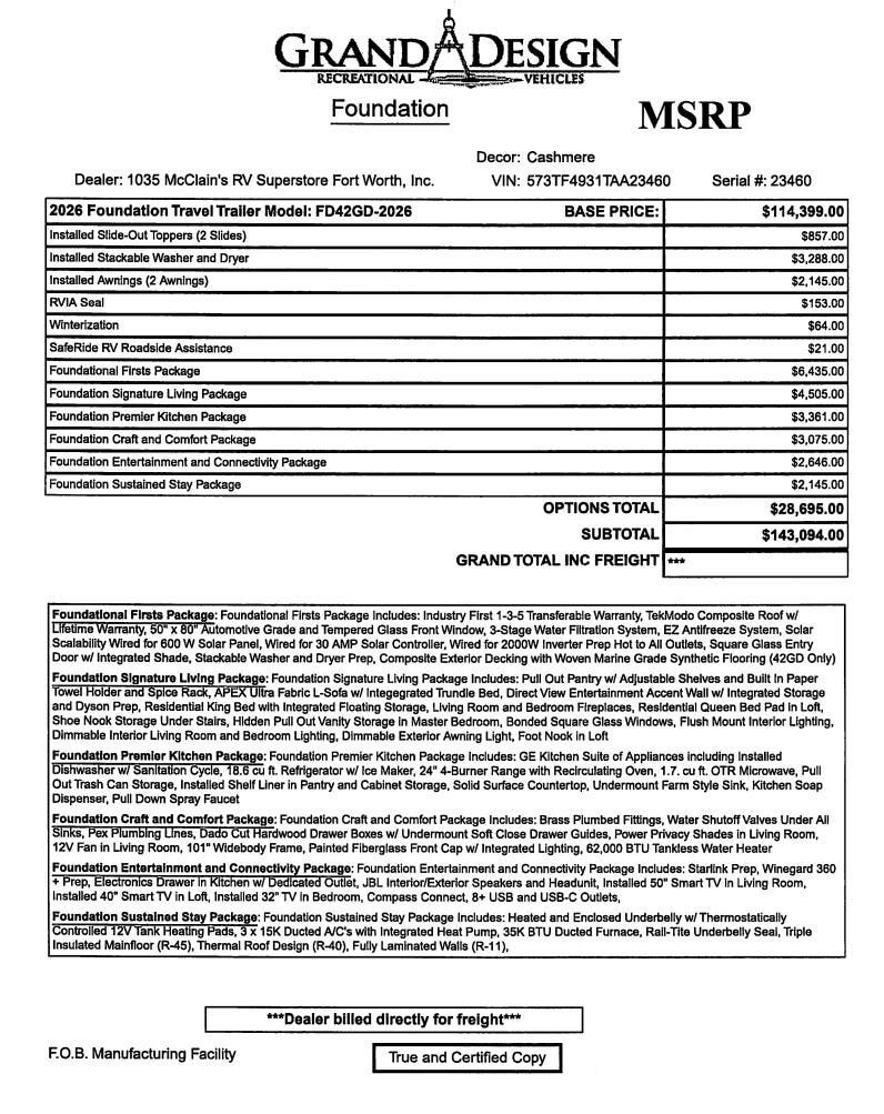 2026 Foundation 42GD by Grand Design from McClain's RV Fort Worth in Fort Worth, Texas