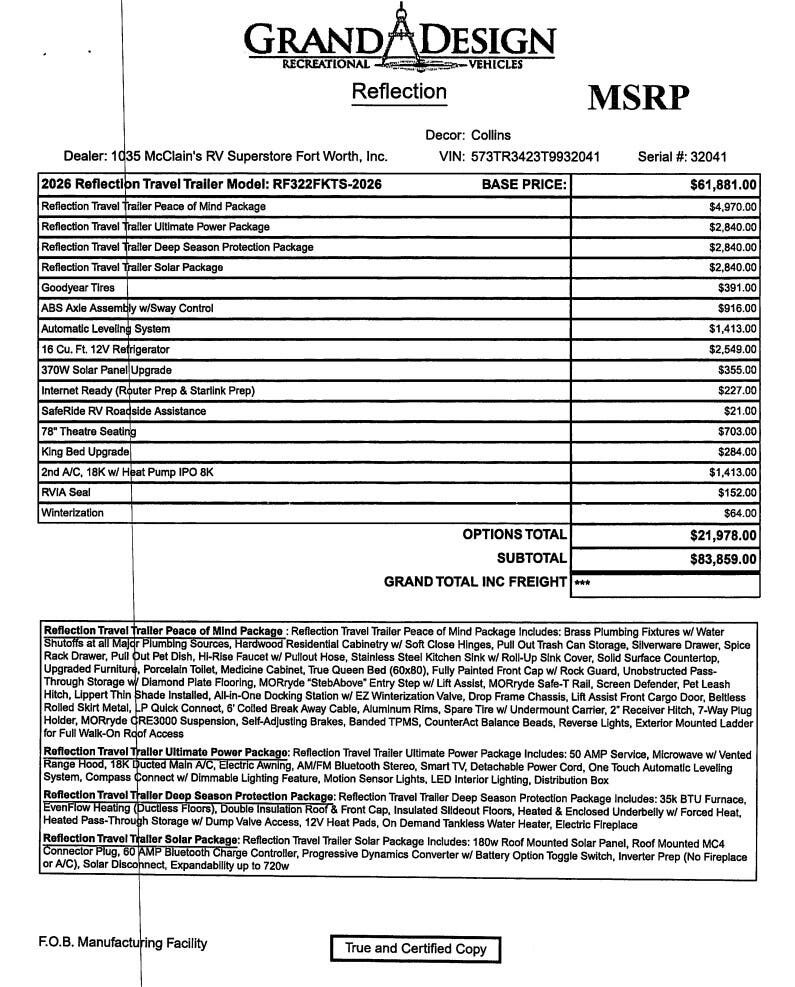 2026 Reflection 322FKTS by Grand Design from McClain's RV Fort Worth in Fort Worth, Texas