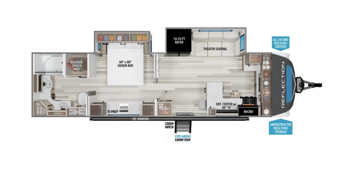 2026 Grand Design Reflection 322FKTS - New Travel Trailer For Sale by McClain's RV Fort Worth in Fort Worth, Texas features Insulated, Roof Deck, LED Lights, Enclosed Underbelly, Furnace