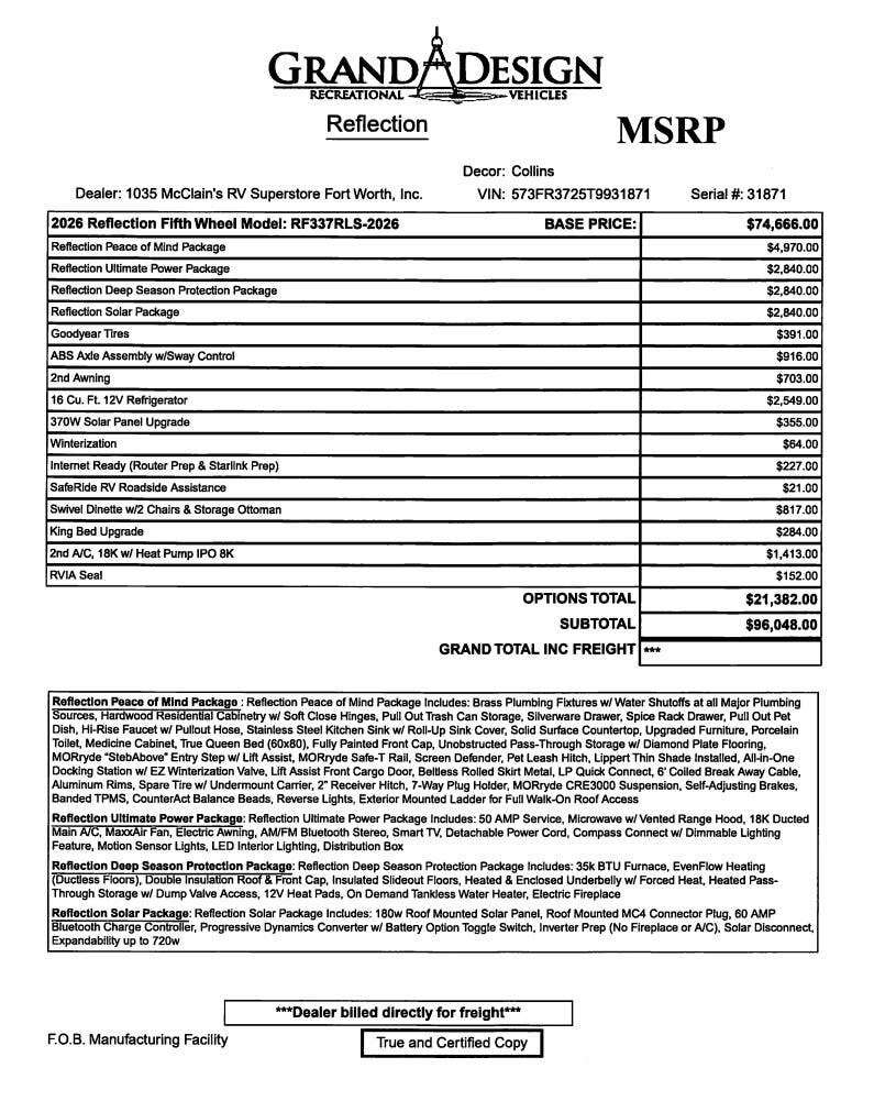 2026 Reflection 337RLS by Grand Design from McClain's RV Fort Worth in Fort Worth, Texas