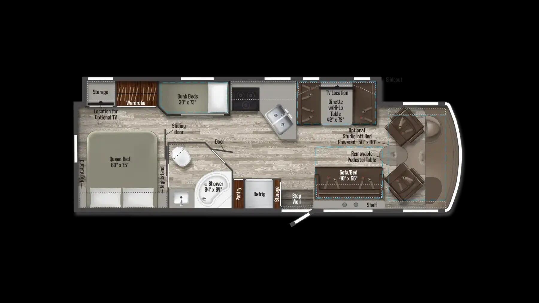 2025 Winnebago Vista 31B - Used Class A For Sale by McClain's RV Fort Worth in Fort Worth, Texas features Dinette, Queen Bed, Ladder, Furnace, Inverter