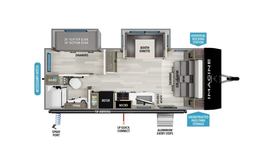 2026 Grand Design Imagine XLS 22BHE - New Travel Trailer For Sale by McClain's RV Fort Worth in Fort Worth, Texas features 30 Amp Service, Power Awning, Hitch, Microwave, Enclosed Underbelly