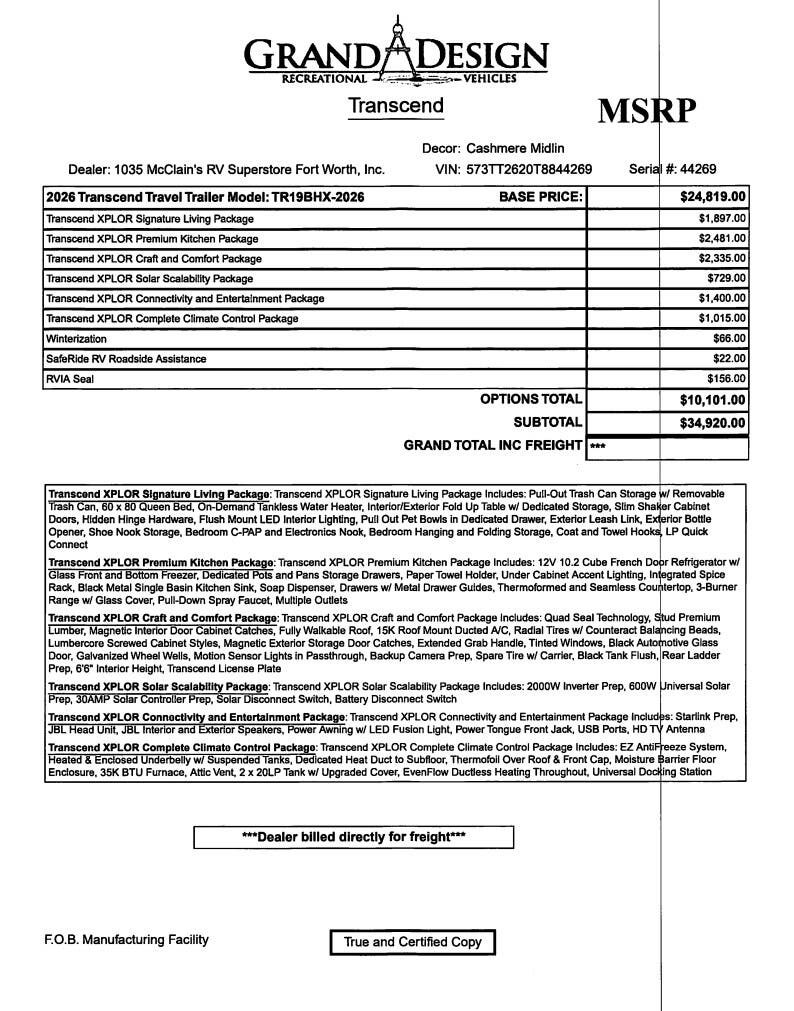 New 2026 Grand Design Transcend Xplor 19BHK available in Fort Worth, Texas