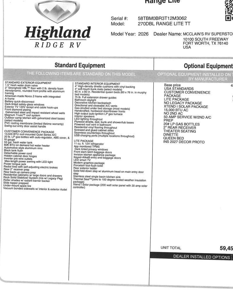 New 2026 Highland Ridge Open Range LITE 270DBL available in Fort Worth, Texas