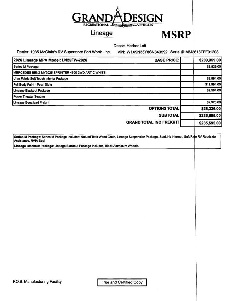 2026 Lineage 25FW by Grand Design from McClain's RV Fort Worth in Fort Worth, Texas