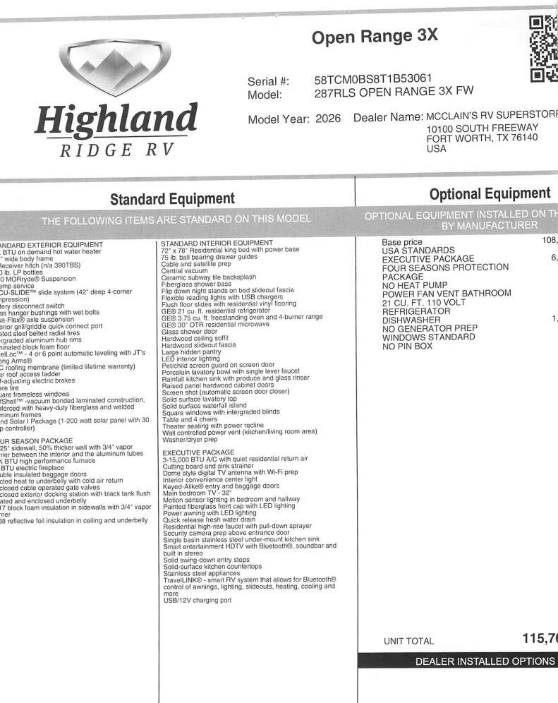 2026 Open Range 3X 287RLS by Highland Ridge from McClain's RV Fort Worth in Fort Worth, Texas