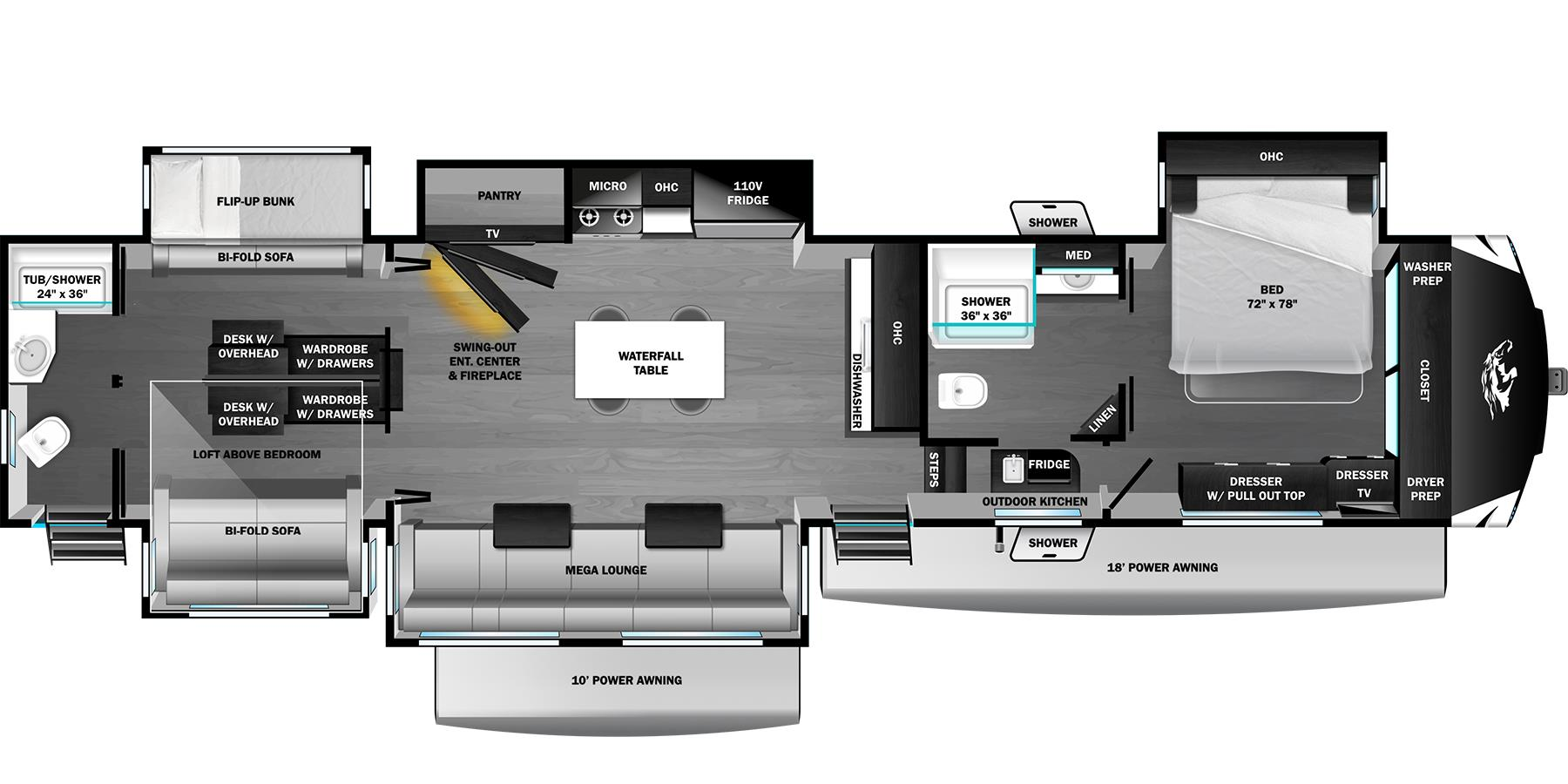 Floorplan of 2026 Highland Ridge Open Range 3X 393TBR