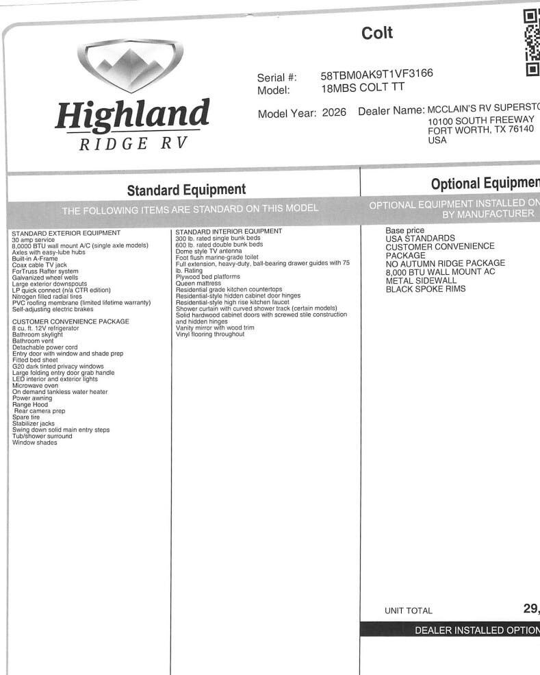 2026 Open Range CONV COLT 18MBS by Highland Ridge from McClain's RV Fort Worth in Fort Worth, Texas