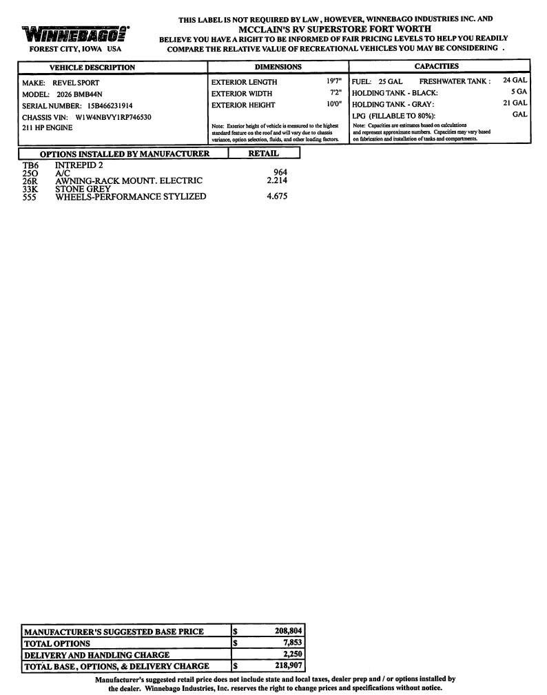 2026 Revel Sport 44N by Winnebago from McClain's RV Fort Worth in Fort Worth, Texas