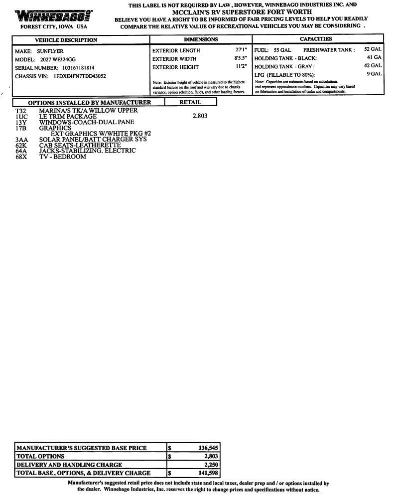 2027 Sunflyer 24GG by Winnebago from McClain's RV Fort Worth in Fort Worth, Texas