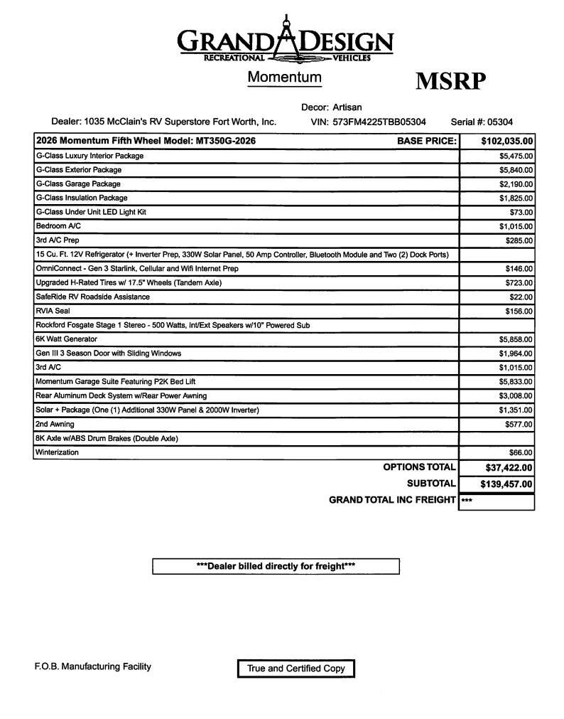 New 2026 Grand Design Momentum G-Class 350G available in Fort Worth, Texas