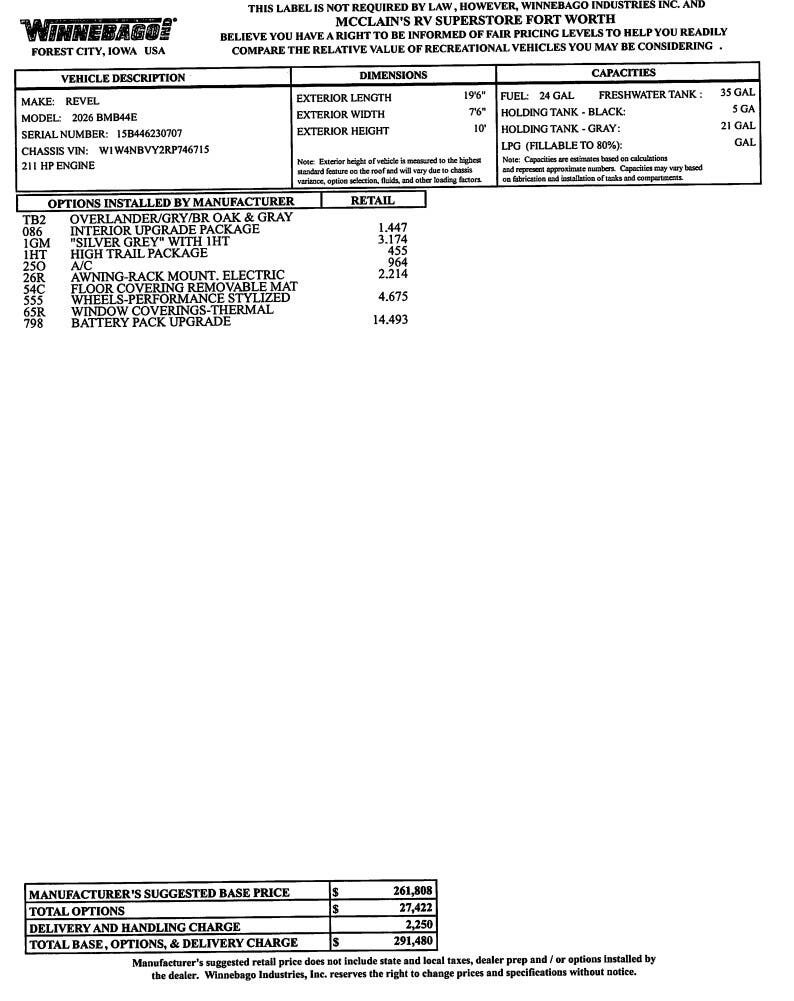 New 2026 Winnebago Revel 2.5 44E available in Fort Worth, Texas