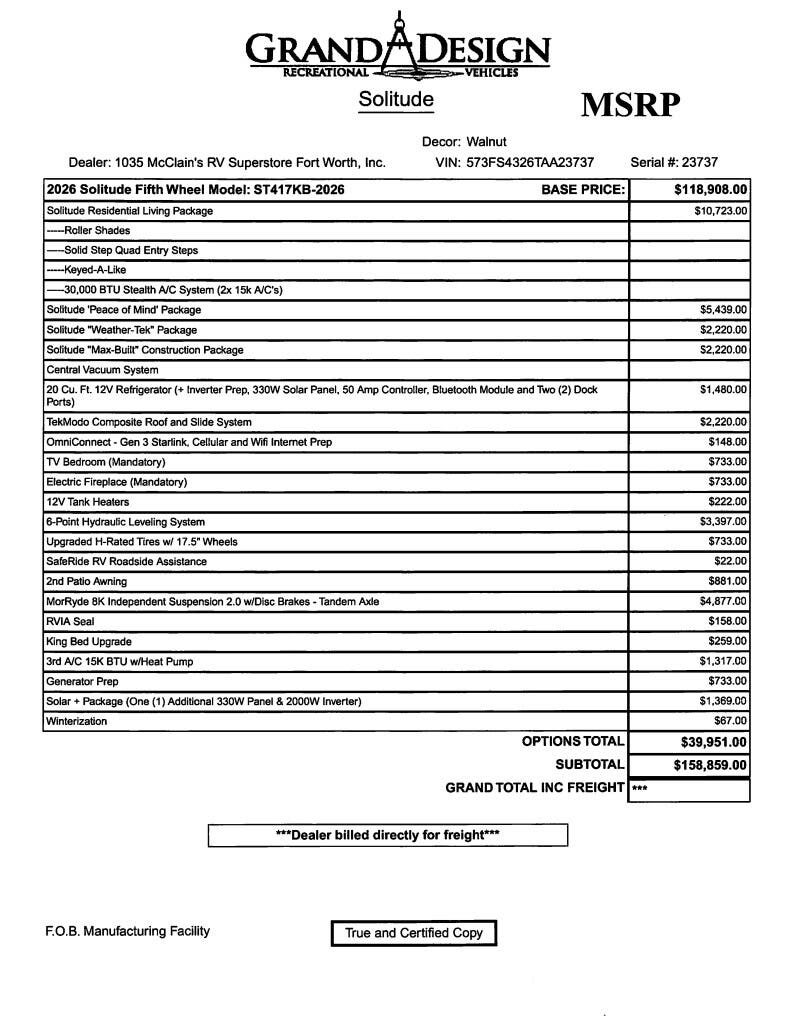 2026 Solitude 417KB by Grand Design from McClain's RV Fort Worth in Fort Worth, Texas