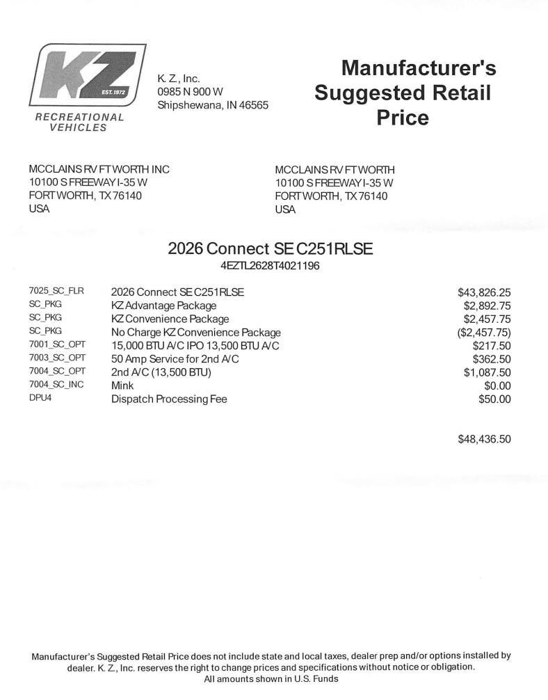 2026 Connect SE 251RL by K-Z from McClain's RV Fort Worth in Fort Worth, Texas