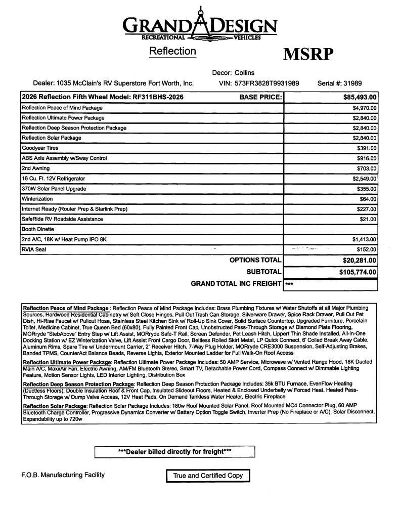 2026 Reflection 311BHS by Grand Design from McClain's RV Fort Worth in Fort Worth, Texas