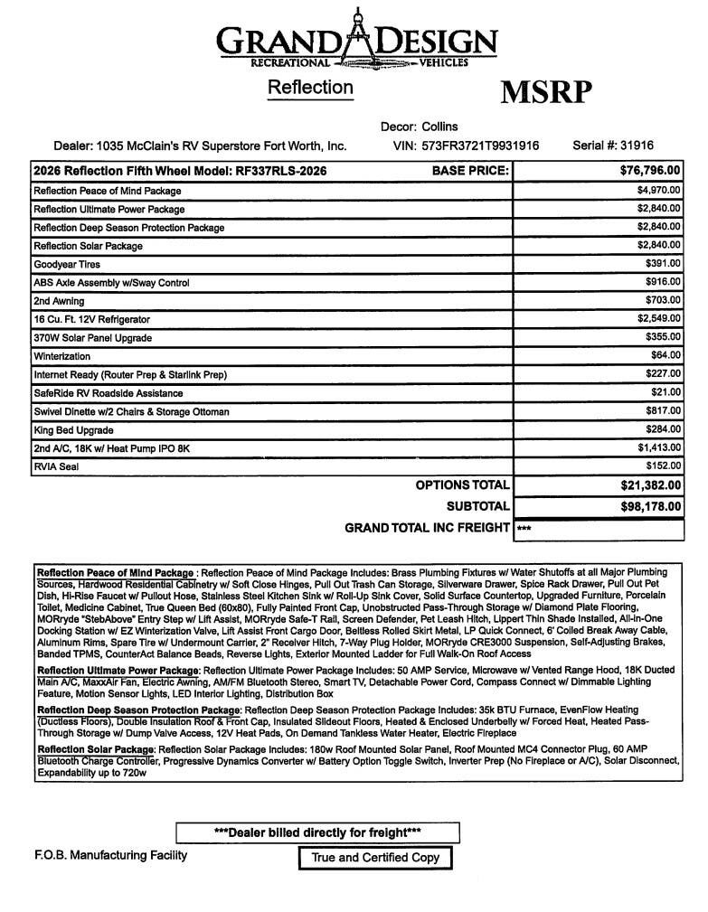 2026 Reflection 337RLS by Grand Design from McClain's RV Fort Worth in Fort Worth, Texas