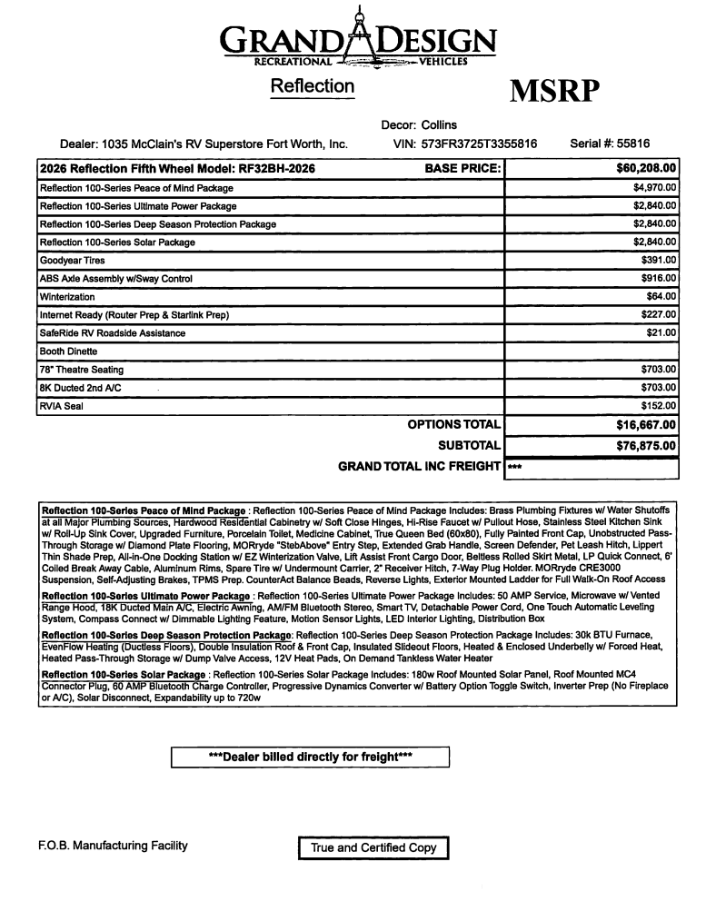 2026 Reflection 100 Series 32BH by Grand Design from McClain's RV Fort Worth in Fort Worth, Texas