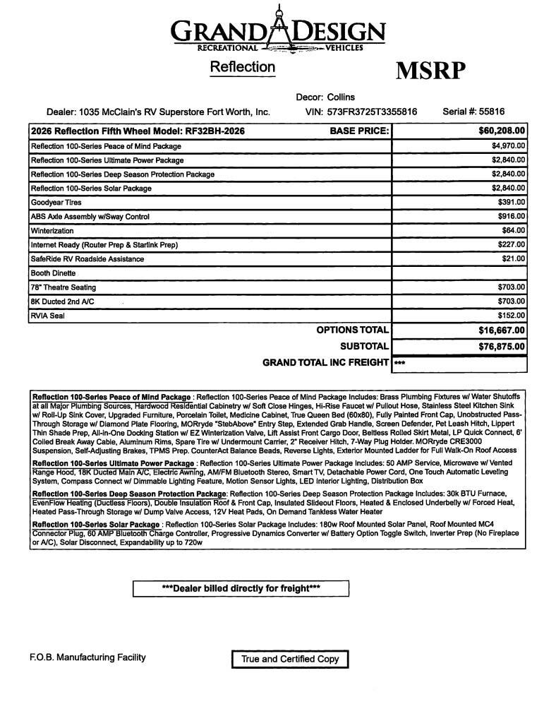 2026 Reflection 100 32BH by Grand Design from McClain's RV Fort Worth in Fort Worth, Texas