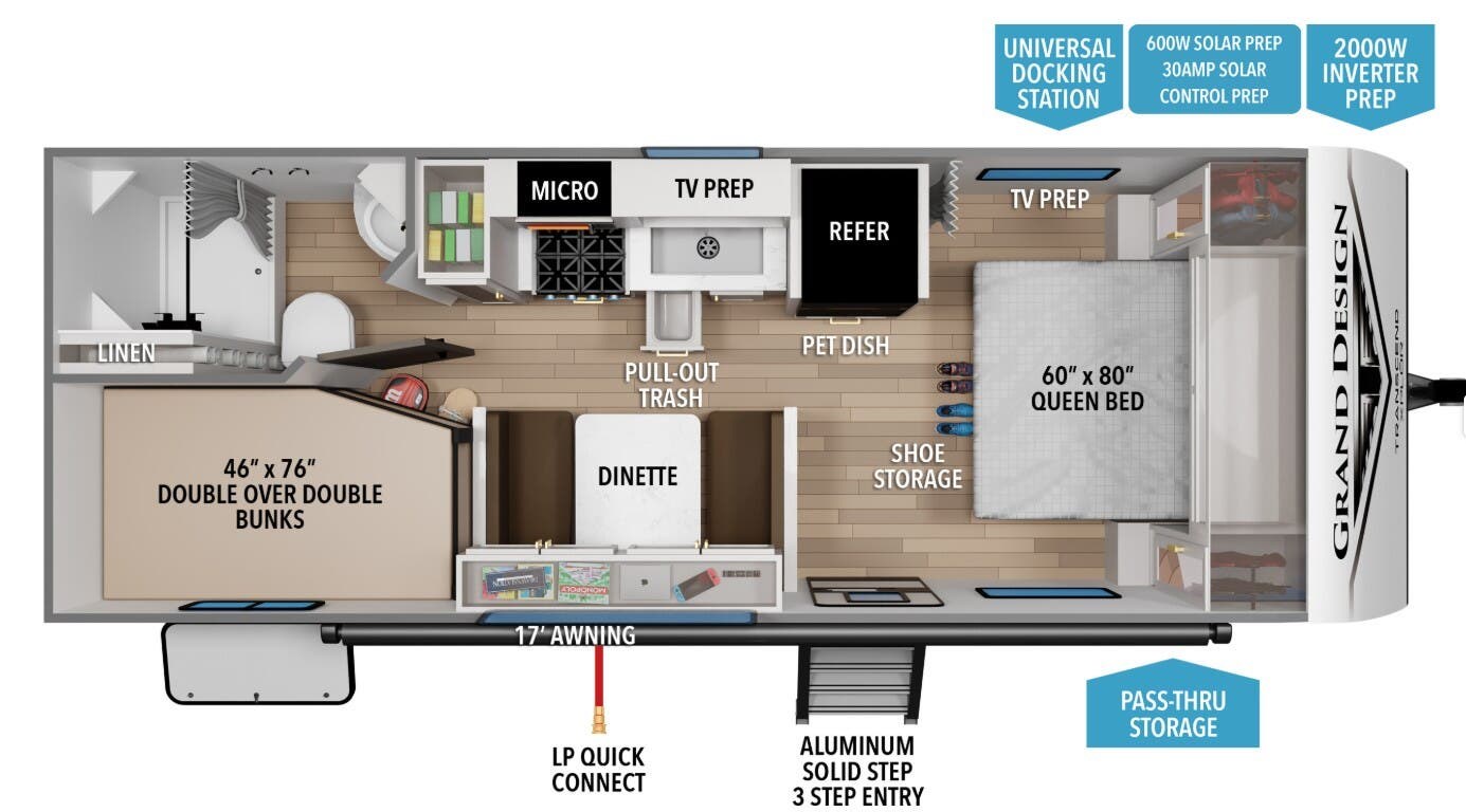 2026 Grand Design Transcend Xplor 19BHX - New Travel Trailer For Sale by McClain's RV Fort Worth in Fort Worth, Texas features Pet Friendly, Awning, TV, Dinette, Furnace