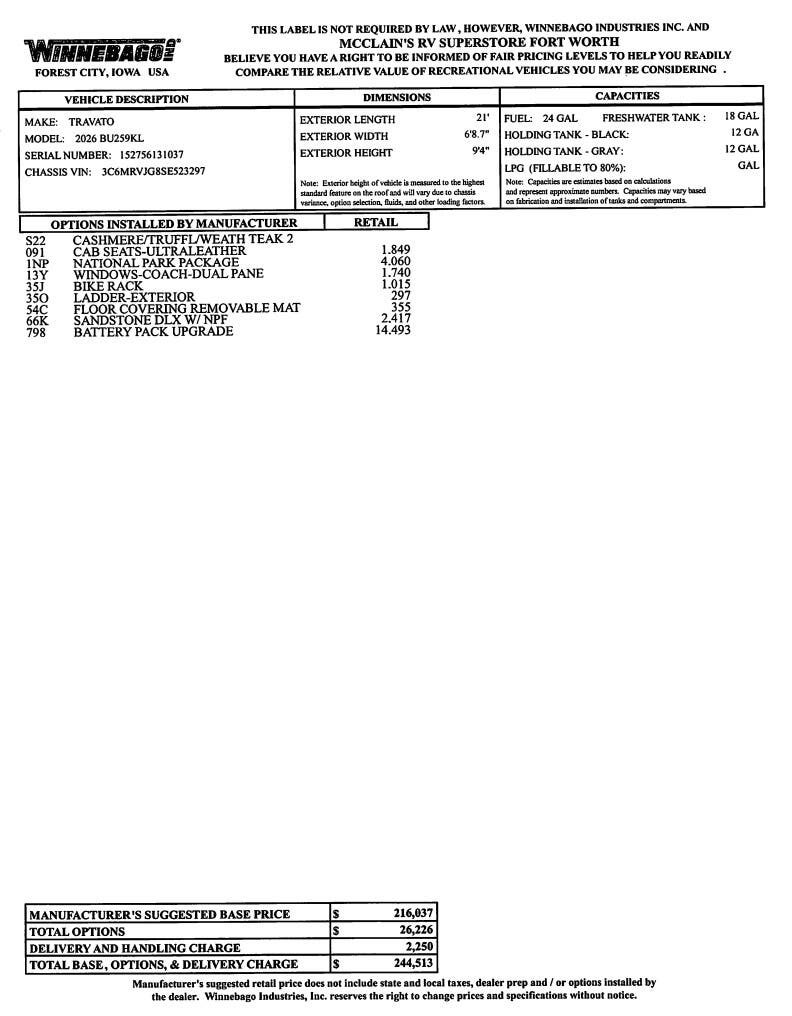 2026 Travato 59KL by Winnebago from McClain's RV Fort Worth in Fort Worth, Texas