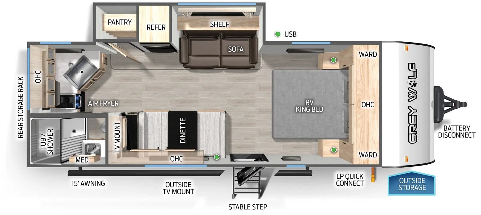 Floorplan of 2025 Forest River Cherokee Grey Wolf 22CE