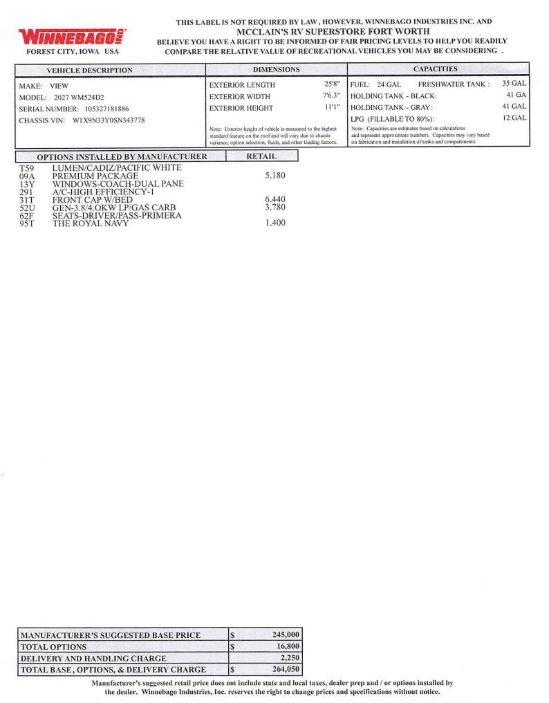 2027 View 24D by Winnebago from McClain's RV Fort Worth in Fort Worth, Texas