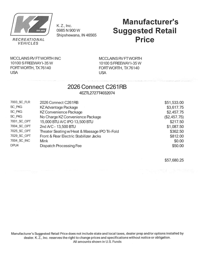 2026 Connect C261RB by K-Z from McClain's RV Fort Worth in Fort Worth, Texas