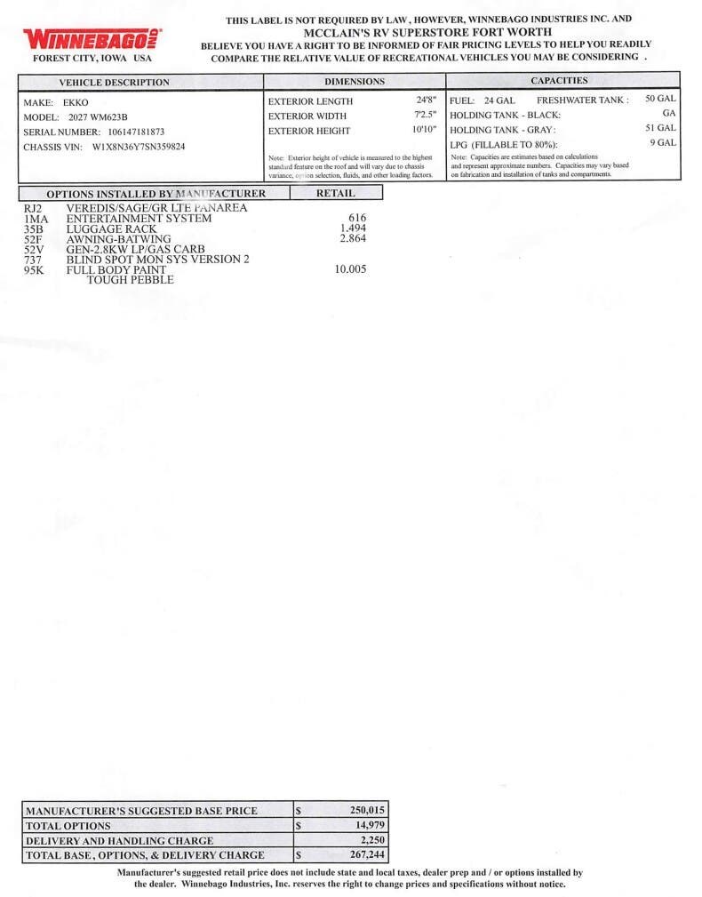 2027 Ekko 23B by Winnebago from McClains RV  in Kerrville, Texas