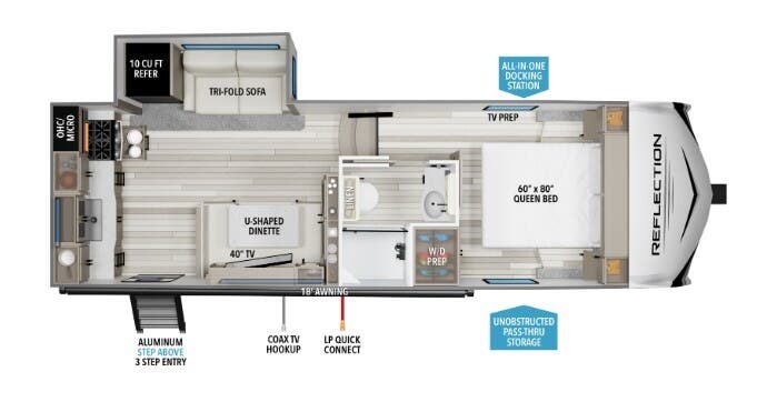 2026 Grand Design Reflection 100 22RK - New Fifth Wheel For Sale by McClain's RV Fort Worth in Fort Worth, Texas features Medicine Cabinet, Inverter, Pass Thru Storage, Shower, Furnace