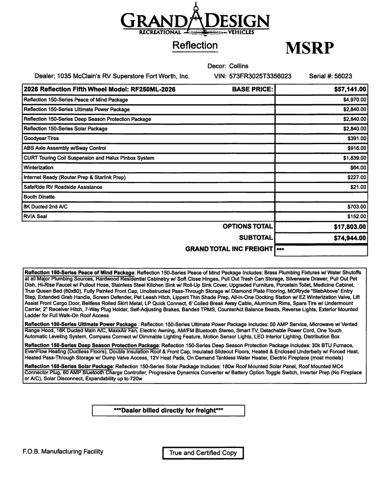 2026 Reflection 150 Series 250ML by Grand Design from McClain's RV Fort Worth in Fort Worth, Texas