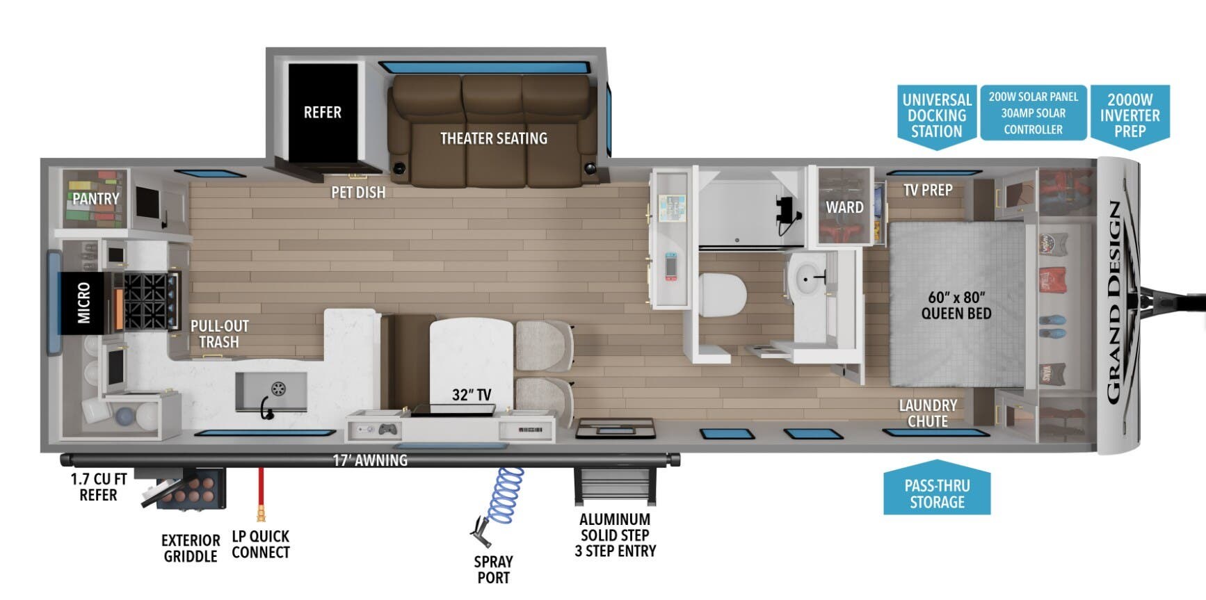 2026 Grand Design Transcend 285RKT - New Travel Trailer For Sale by McClain's RV Fort Worth in Fort Worth, Texas features Solar Panel, Awning, Tinted Windows, Water Heater, Black Tank Flush