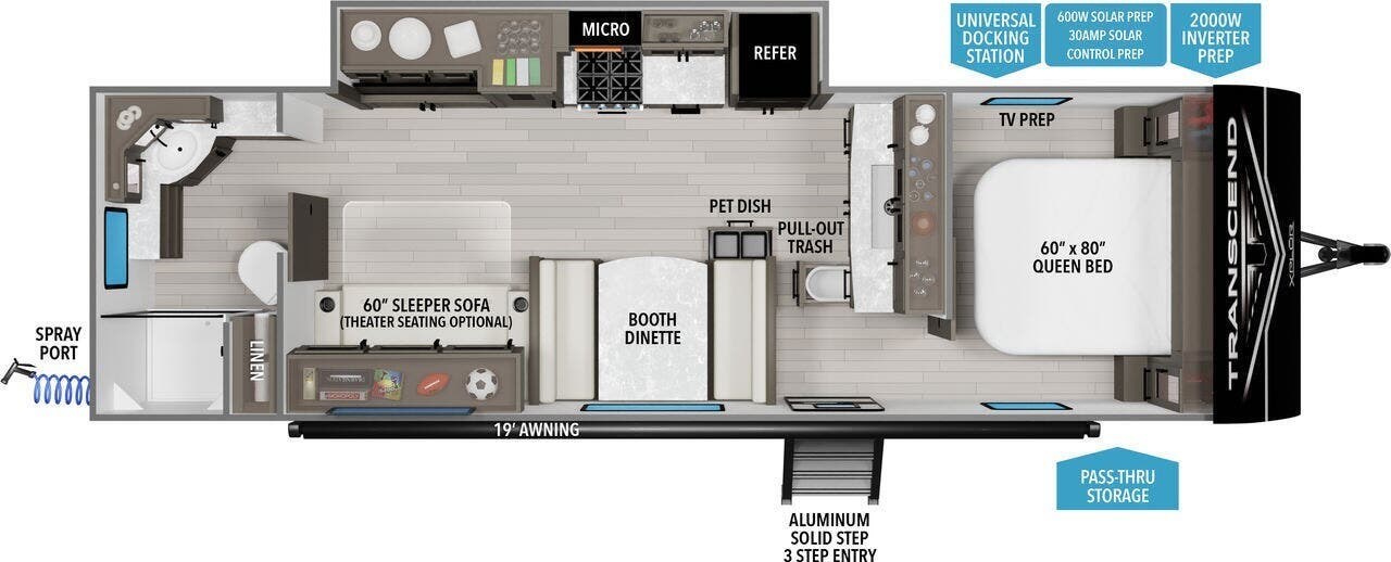 2026 Grand Design Transcend Xplor 26RBX - New Travel Trailer For Sale by McClain's RV Fort Worth in Fort Worth, Texas features Refrigerator, TV, Microwave, Tinted Windows, Pet Friendly