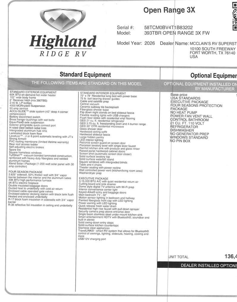 2026 Open Range 3X 393TBR by Highland Ridge from McClain's RV Fort Worth in Fort Worth, Texas