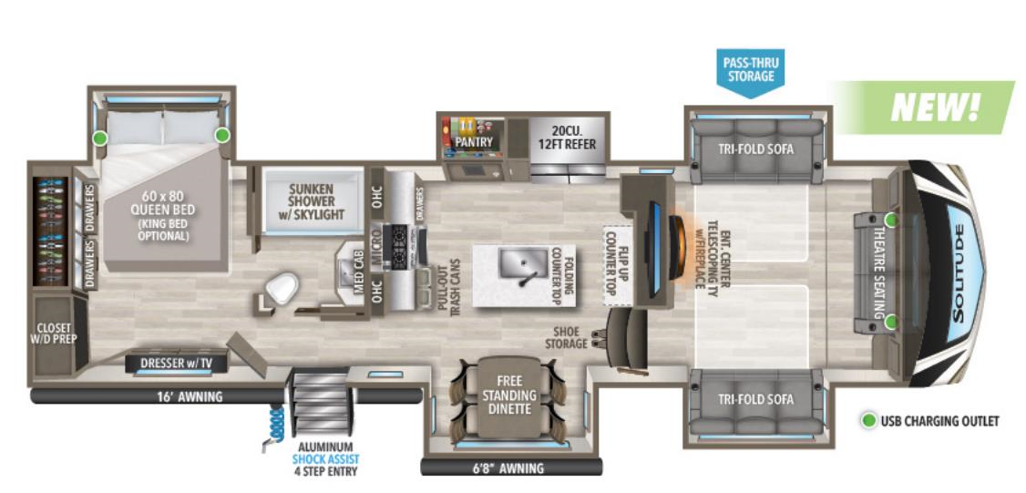 Floorplan of 2023 Grand Design Solitude S-Class 3460FL