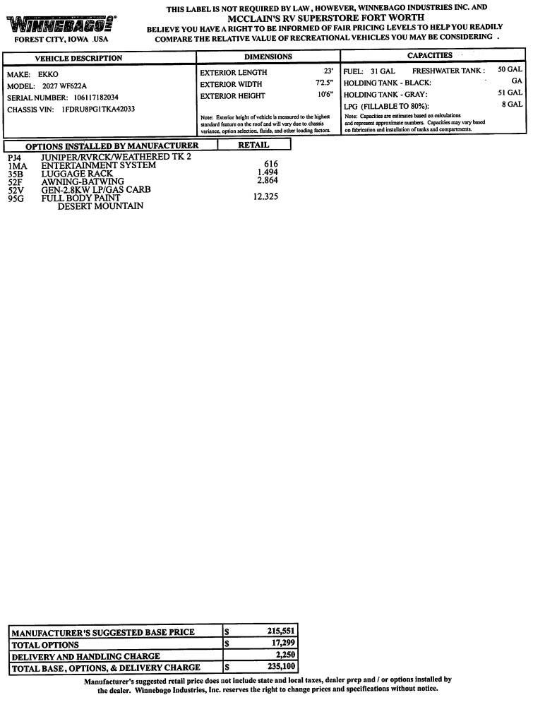 2027 Ekko 22A by Winnebago from McClain's RV Fort Worth in Fort Worth, Texas