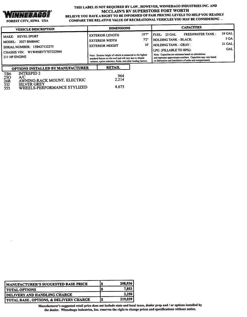 2027 Revel Sport 44C by Winnebago from McClain's RV Fort Worth in Fort Worth, Texas